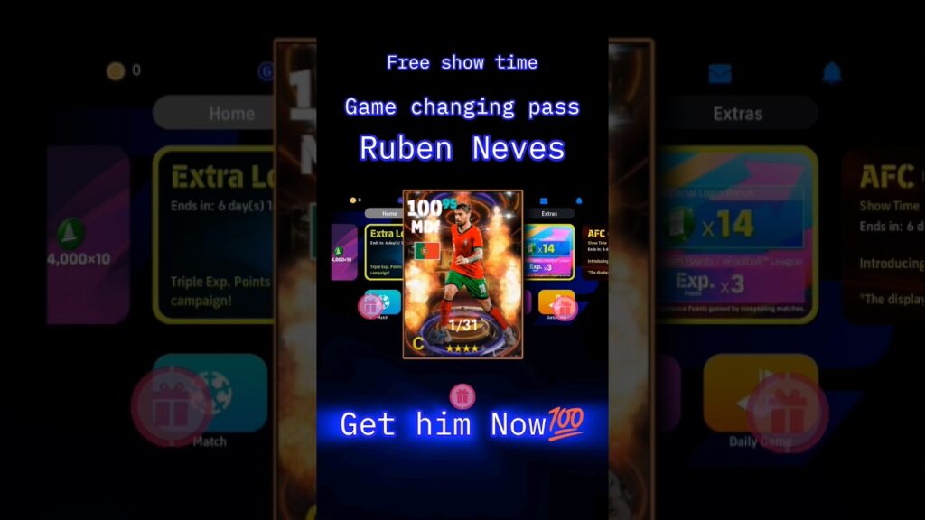 How to get Free show time Ruben Neves  in Efootball #daily game#shorts #efootball