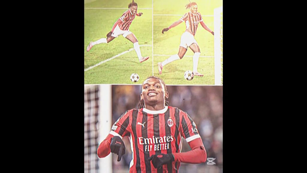 Rafael Leão with a smile on his face as he gave AC Milan the lead in the Champions League