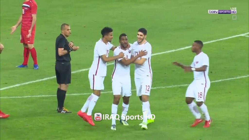 هدف التعادل لقطر  في مرمى سوريا عبد العزيز حاتم