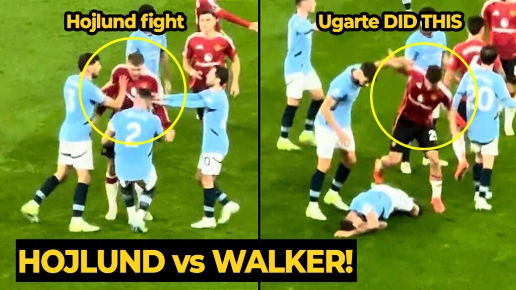Ugarte crazy reaction DEFENDS Hojlund from his FIGHT against Kyle Walker as United beat Man City