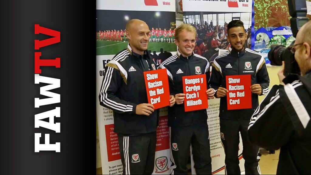 Wales players promote the Show Racism the Red Card message at local school