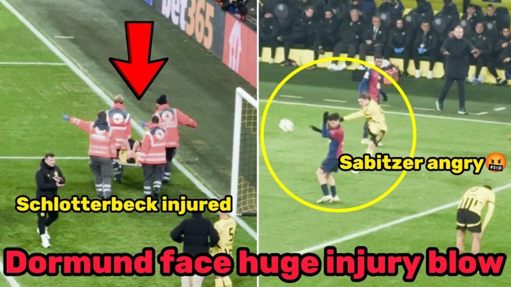 Nico Schlotterbeck is stretchered off while Marcel Sabitzer shows frustration over referees calling
