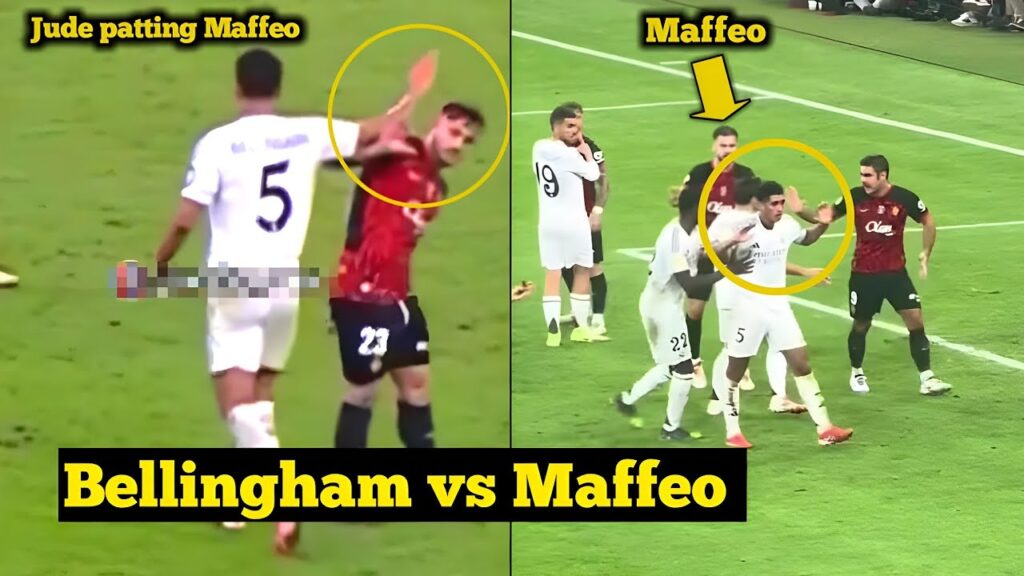 Jude Bellingham patting Maffeo on the head during Real Madrid vs Mallorca match