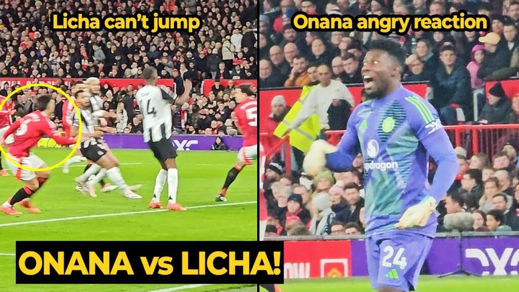 Andre Onana furious reaction after Lisandro Martinez can't jump to block Newcastle goal