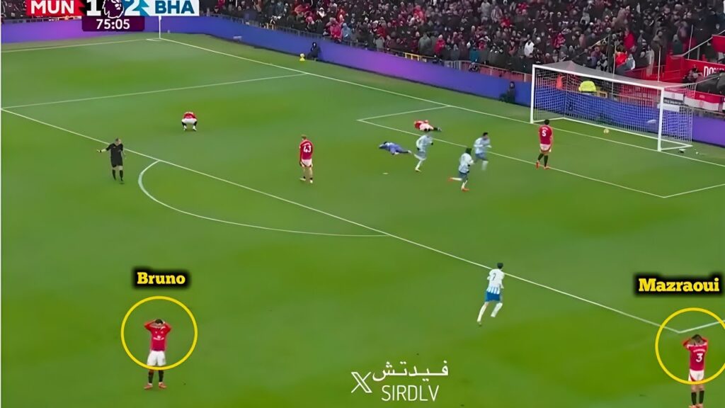 Bruno Fernandes and Mazraoui reaction to Onana mistake against Brighton