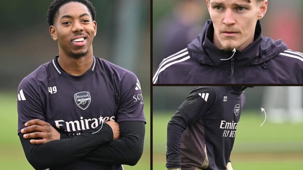 Arsenal first team train ahead of tomorrow’s clash against wolves| saliba,nwaneri saka white