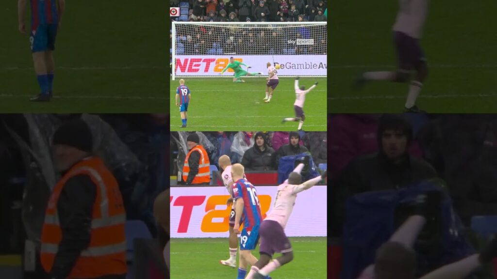 Yoane Wissa celebrates Bryan Mbeumo's penalty before he's taken it