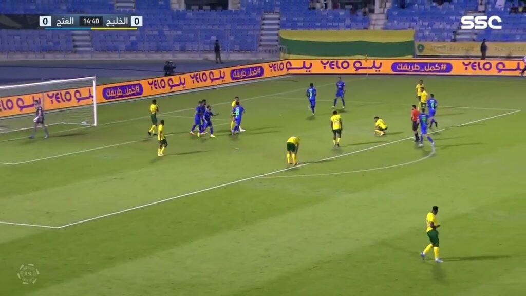 الهدف الاول الفتح والخليج 1-0 الدوري السعودي هدف فراس البريكان