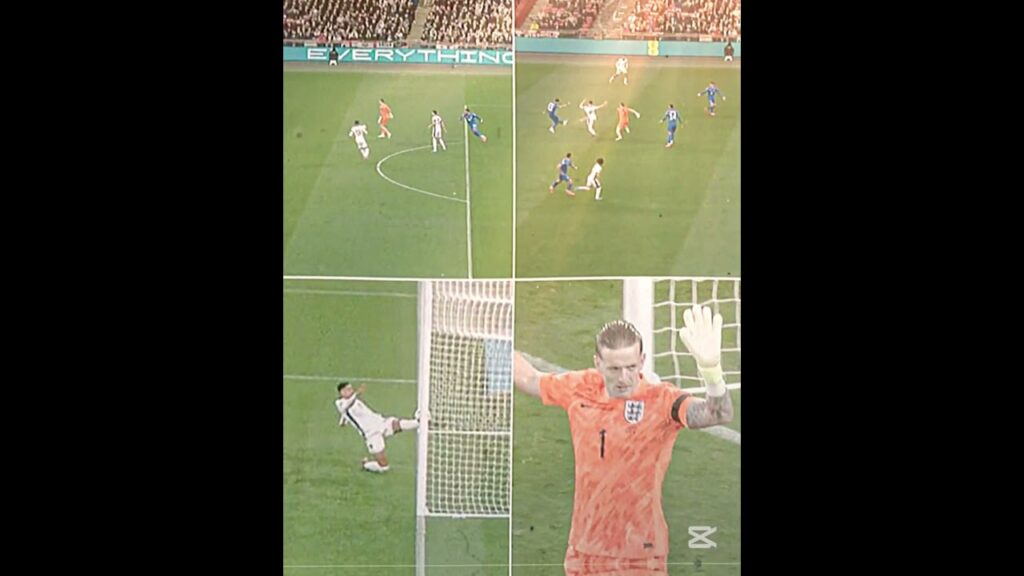 JORDAN PICKFORD GIVES THE BALL AWAY OUTSIDE OF HIS BOX AND GREECE NEARLY SCORE INCREDIBLE GOAL