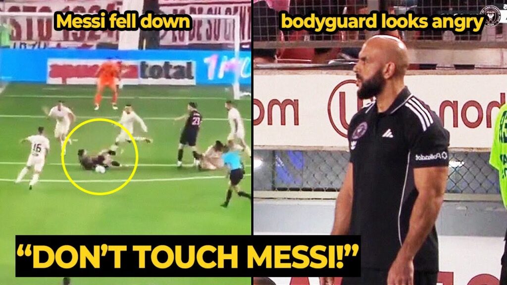 Messi's bodyguard looked furious after MESSI was tackled badly by Universitario player
