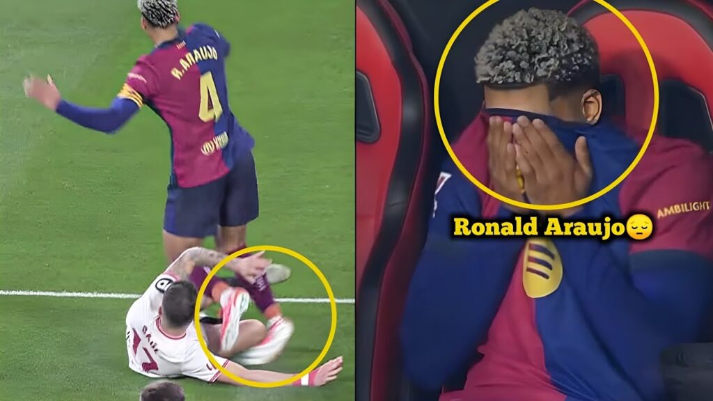 Ronald Araujo seemingly in tears after ankle injury vs Sevilla