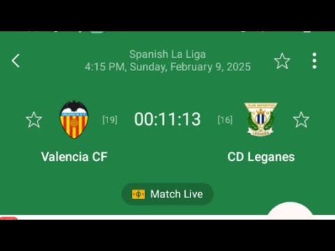 Valencia VS Leganes Spanish La Liga Football live score 2025