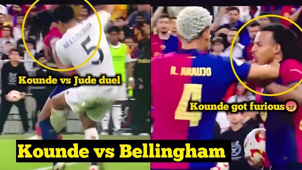 Ronald Araujo forcibly pulled back Jules Kounde during clash with Jude Bellingham