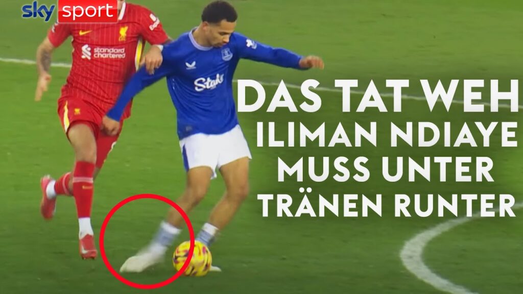 Kuriose Verletzung im Merseyside-Derby: Iliman Ndiaye bleibt im Rasen hängen und muss runter 🤕