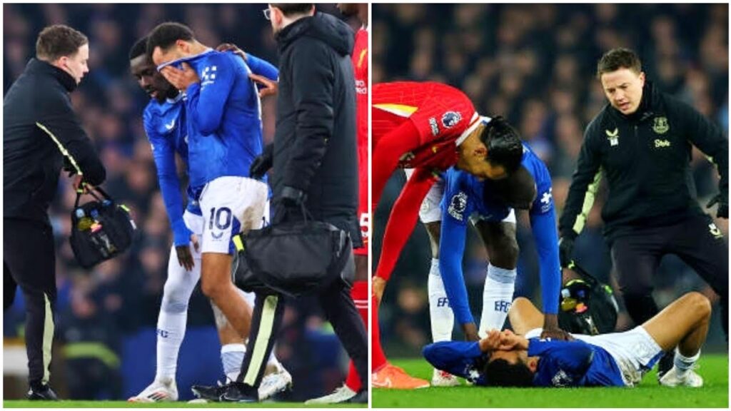 Everton star Iliman Ndiaye leaves pitch in tears after injury vs Liverpool
