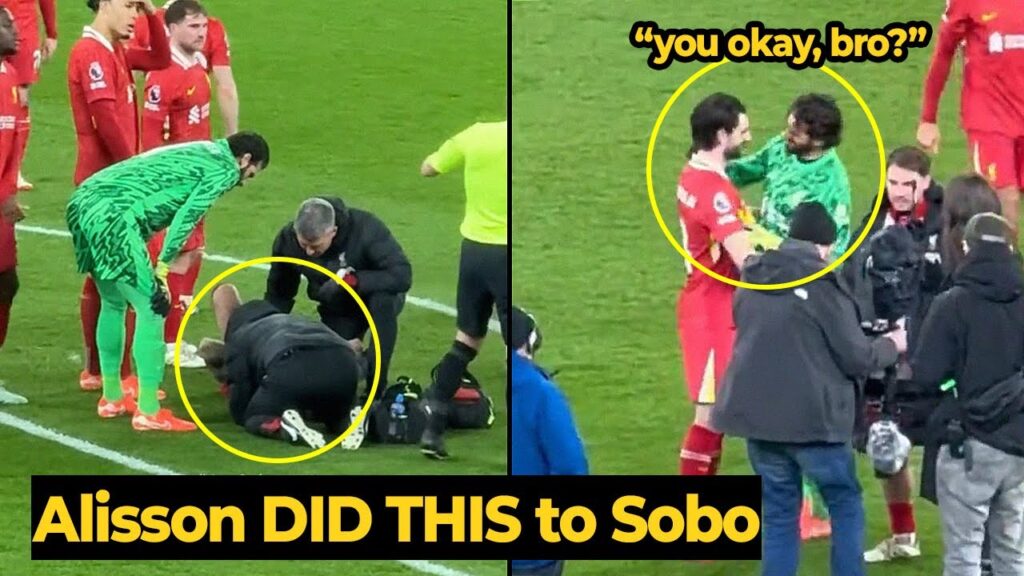 Alisson had to stop and hug Szoboszlai just to make sure he’s real, look his reaction...