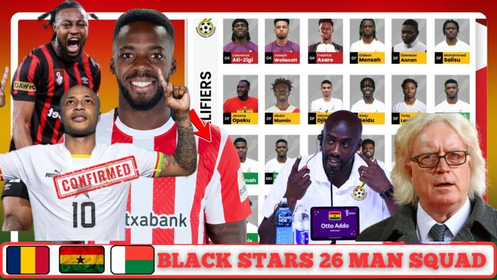 BLACK STARS 25 MAN SQUAD 4 STRIKERS , ANDRE AYEW, INAKI WILLIAMS,..FIFAWCQ2026
