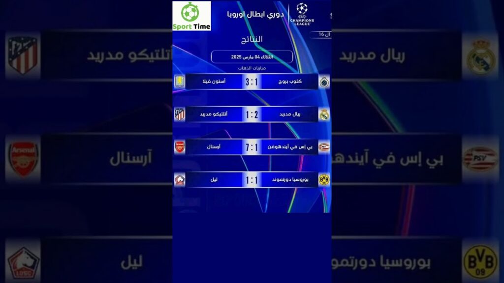 نتائج مباريات دوري ابطال اوروبا
