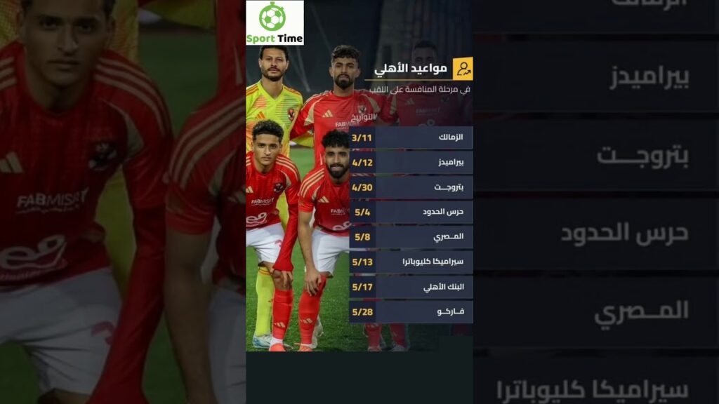 المباريات المتبقية لفريق الأهلي