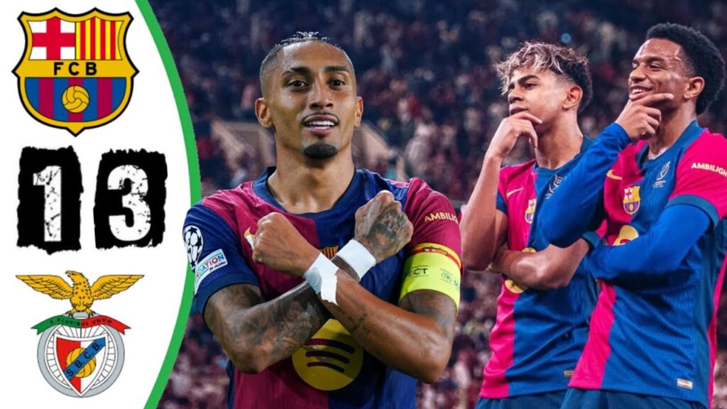 ملخص مباراة برشلونة وبنفيكا 3-1 اليوم | أهداف مباراة برشلونة وبنفيكا | ثنائية رافينيا العالمية