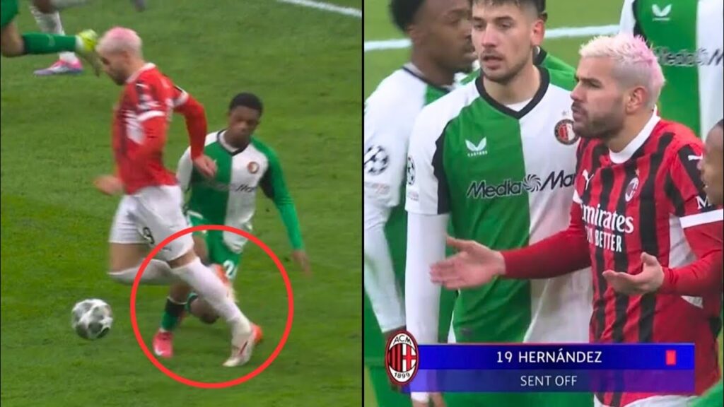 Theo Hernandez Red Card for Diving vs Feyernoord 😳 | AC Milan