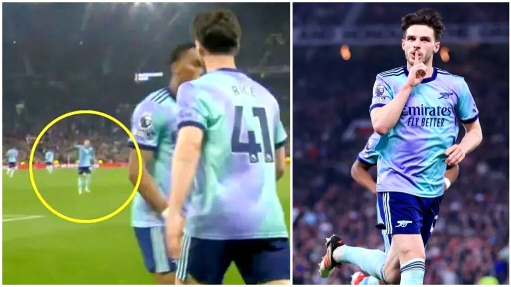 Gabriel Martinelli shouts at Declan Rice after Arsenal goal vs Manchester United