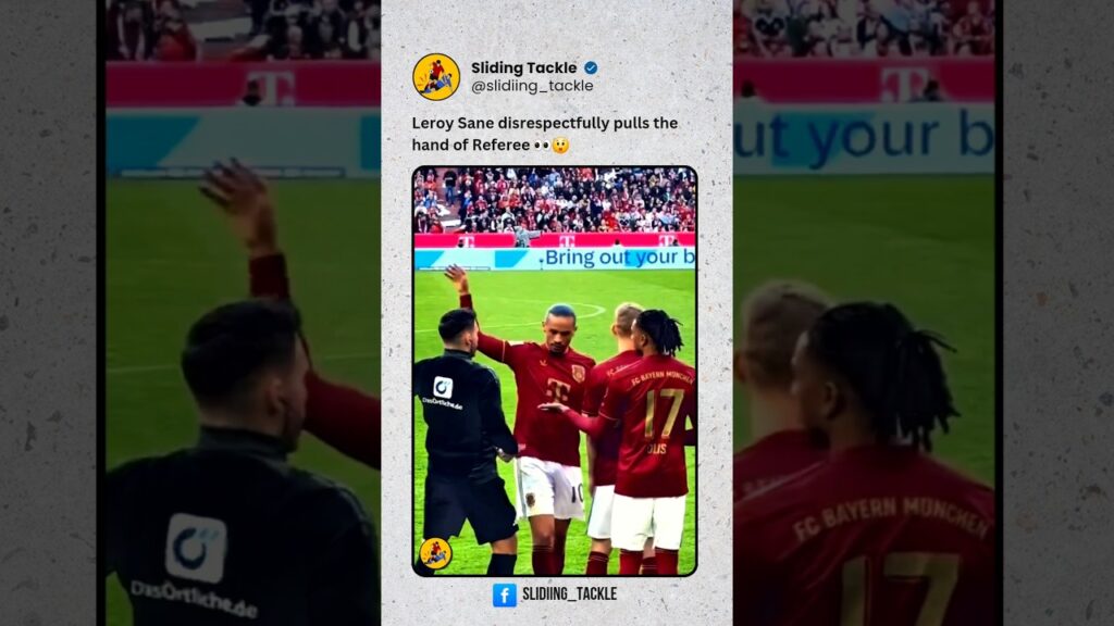 Leroy Sane disrespectfully pulls the hand of Referee 👀😲 #leroysane #bundesliga