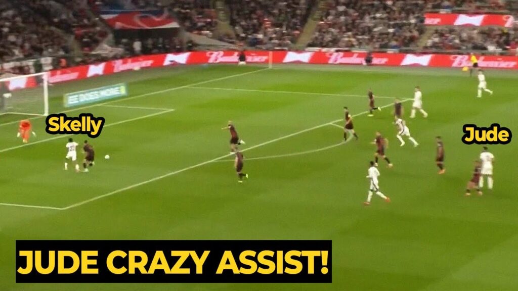 Jude Bellingham brilliant assist and then embraced Myles Lewis-Skelly after DEBUT GOAL vs Albania