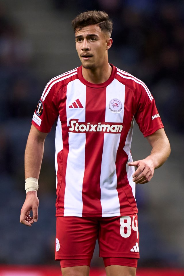 Charalampos Kostoulas of Olympiacos in his team uniform.