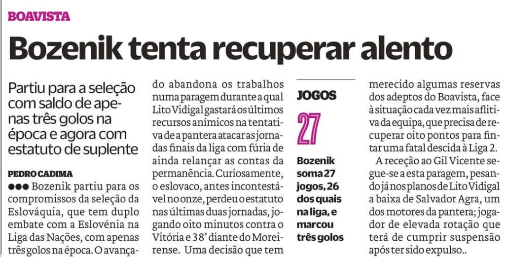 Boavista na imprensa desportiva - 18/03/2025