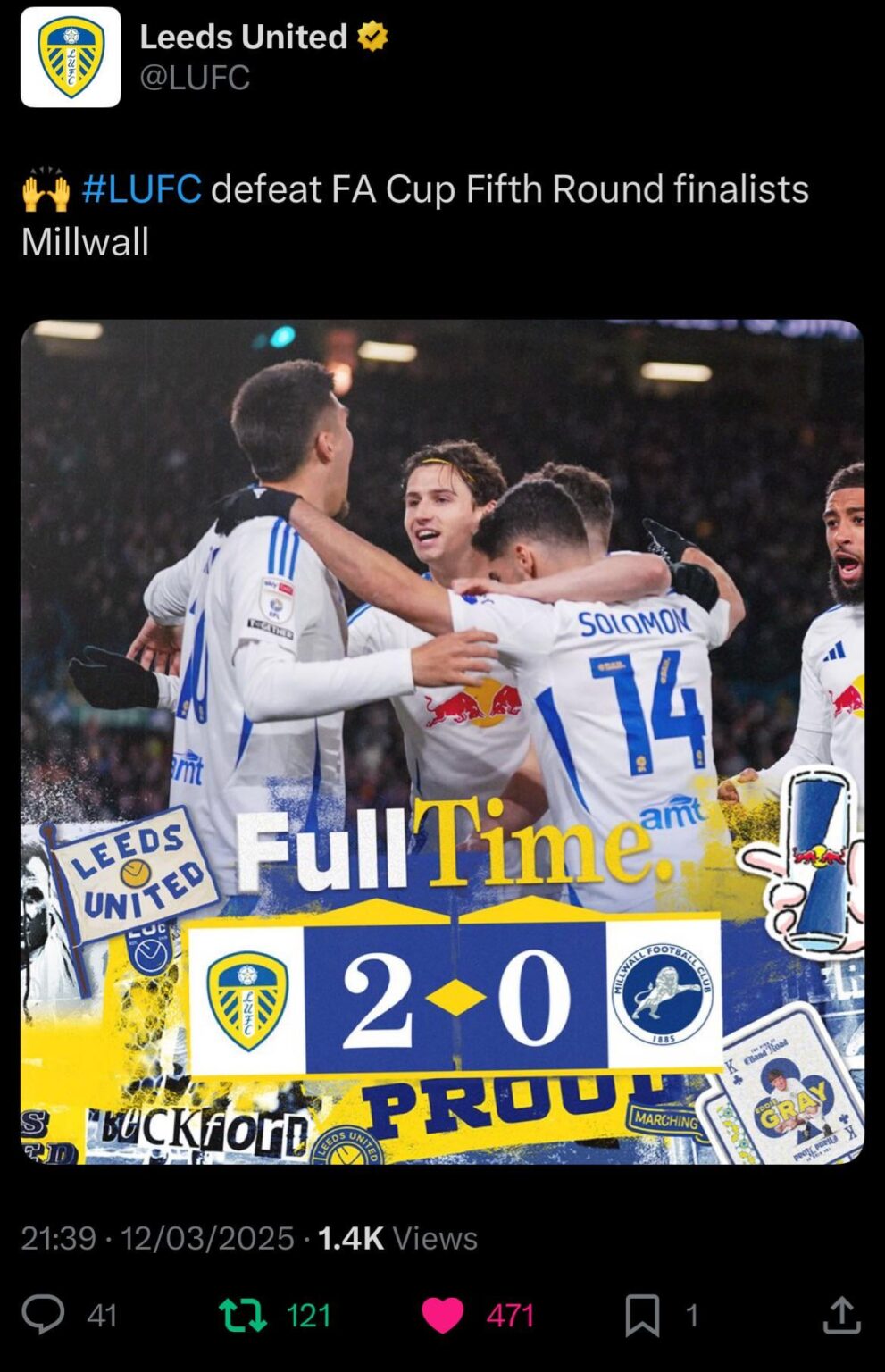 Congratulations to Millwall