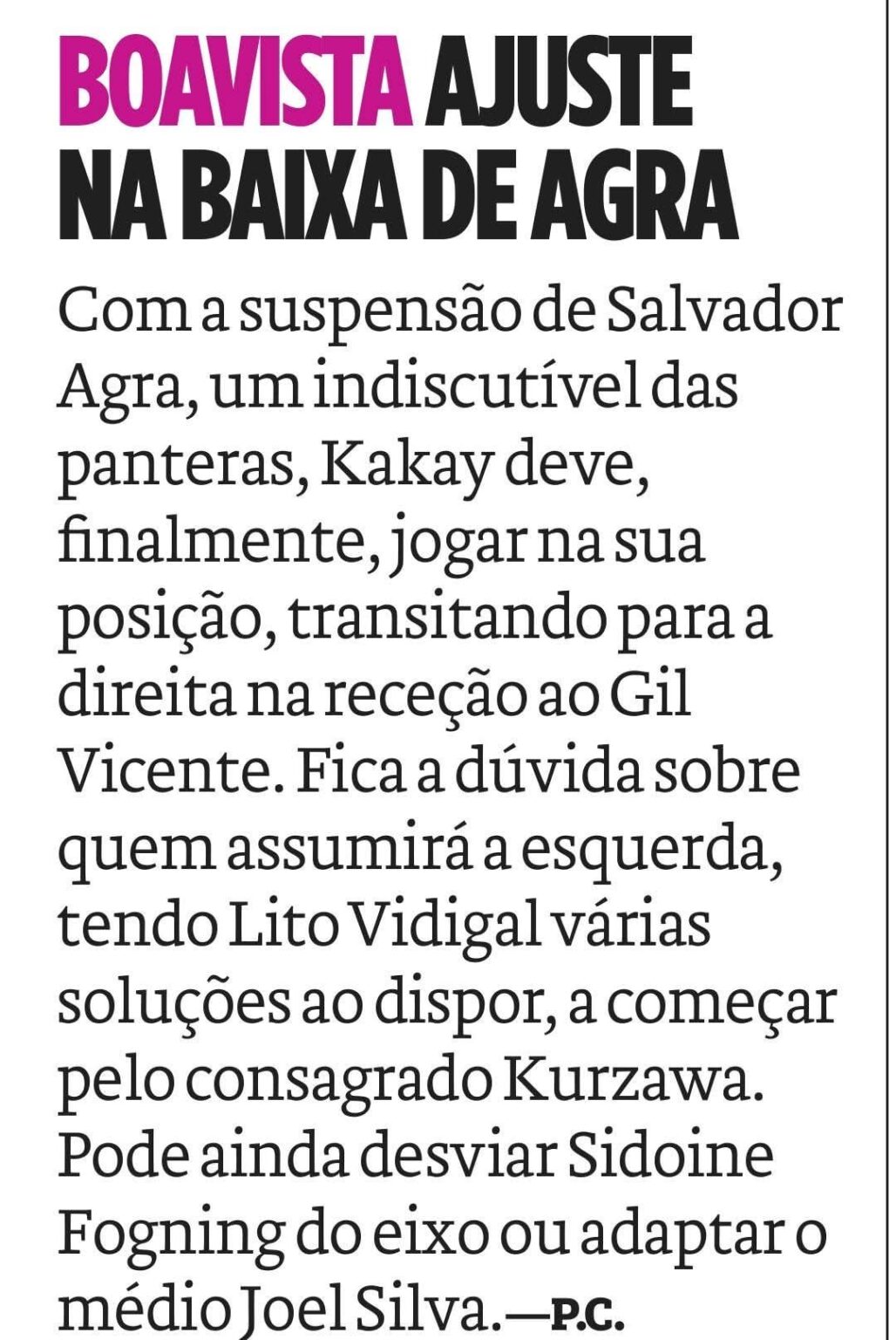 Boavista na imprensa desportiva - 20/03/2025