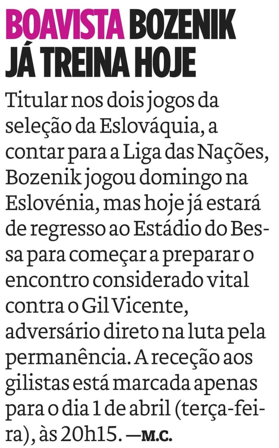 Boavista na imprensa desportiva - 25/03/2025