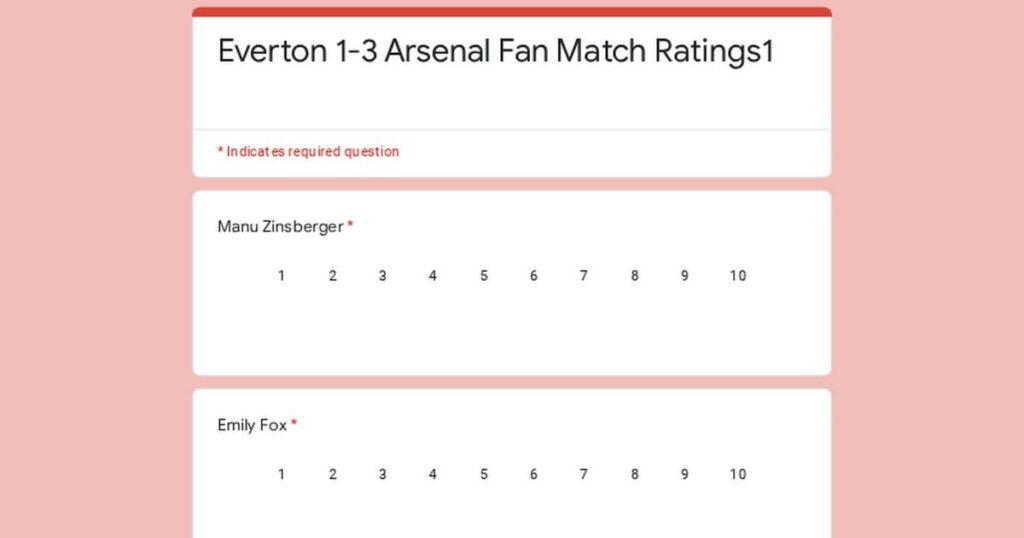 Everton 1-3 Arsenal Fan Match Ratings (Survey)
