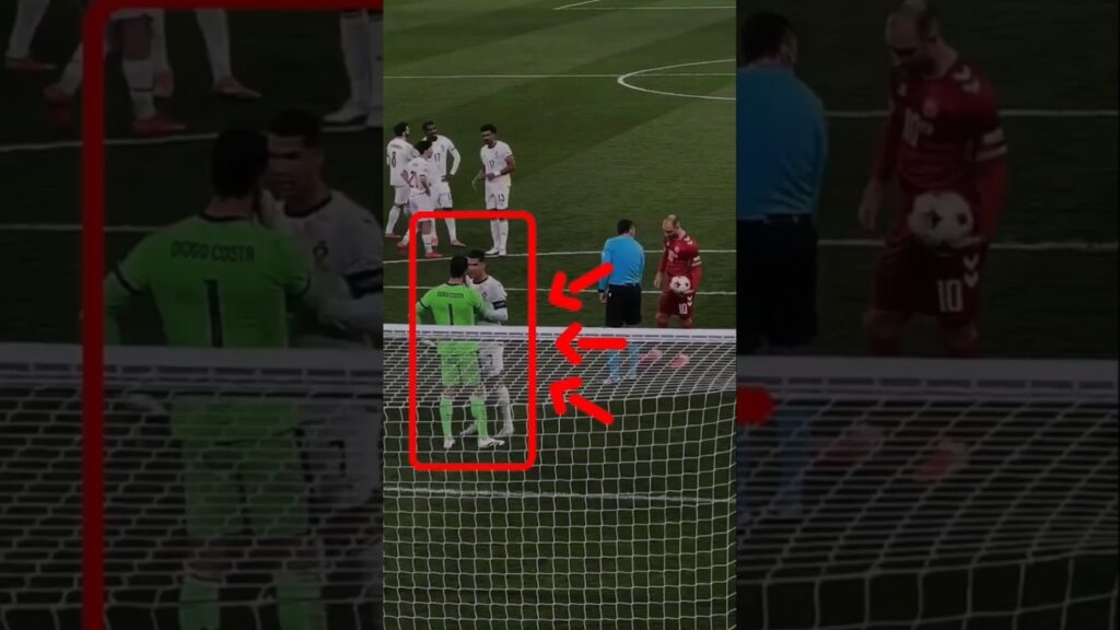 Ronaldo advising Diogo Costa before Eriksen on His Penalty.