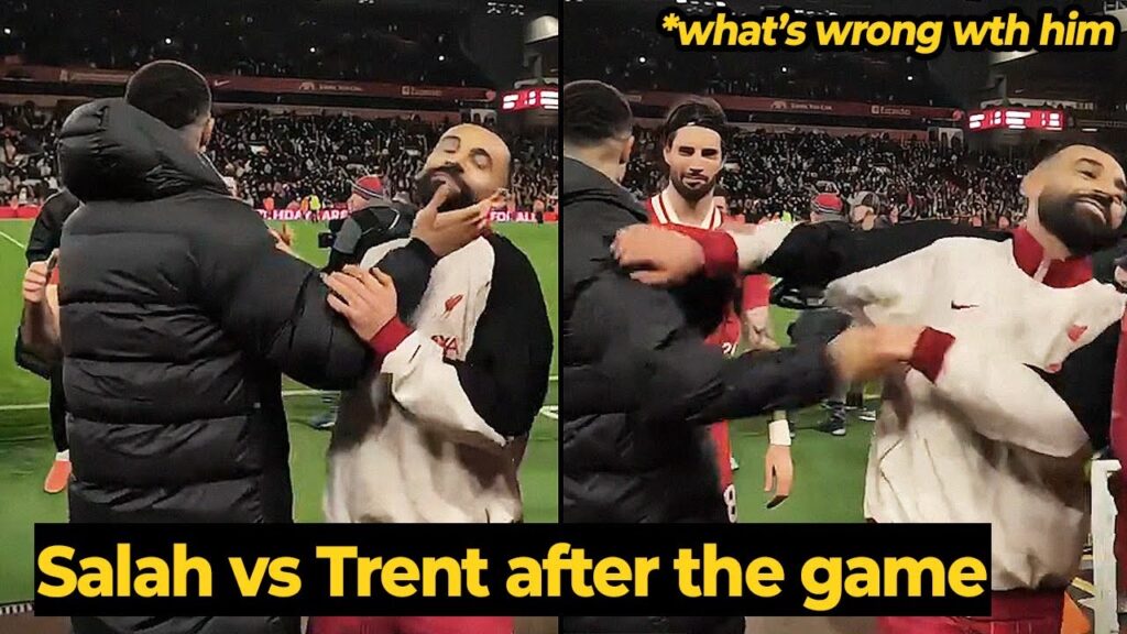 Mo Salah messing with Trent Alexander-Arnold after Liverpool’s win against Everton last night