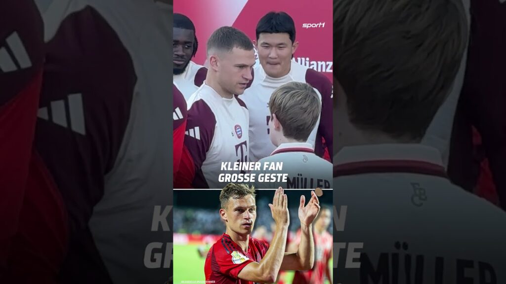 Vor dem Training erhält Joshua Kimmich einen Geschenkkorb von einem kleinen Fan aus der Schweiz.