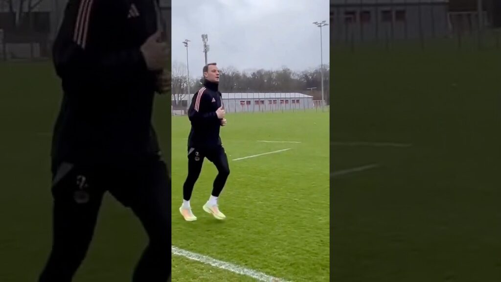 Manuel Neuer completing an individual training session, running to recover from a calf injury