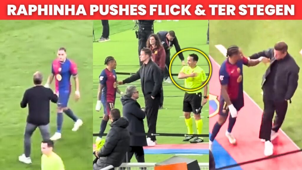 Raphinha Pushes Hansi Flick and Ter Stegen To Fight Referee