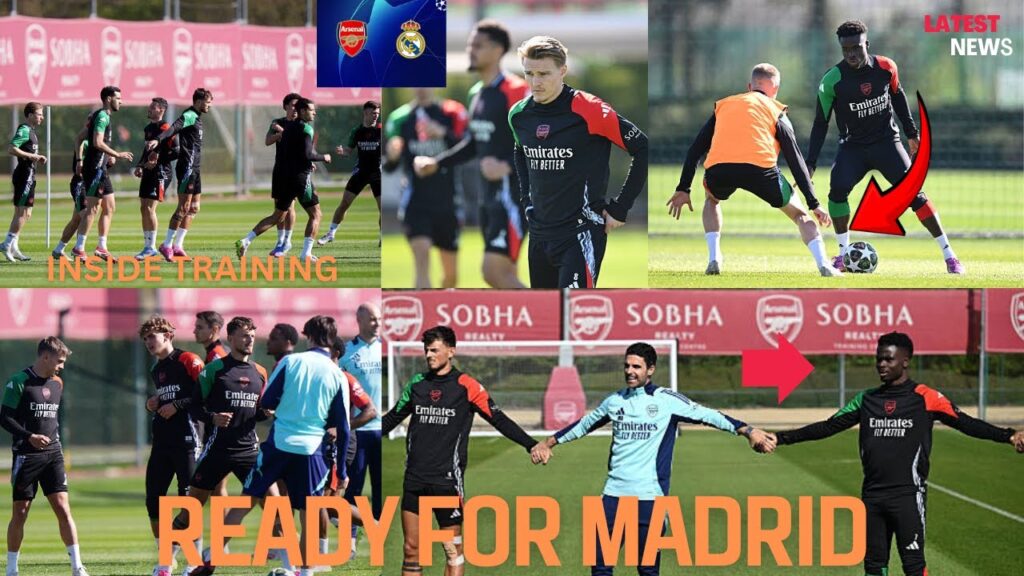 🚨INSIDE ARSENAL TRANING🔥SAKA, ODEGAARD, BEN WHITE READY FOR REAL MADRID CLASH #arsenal #UCL⚽