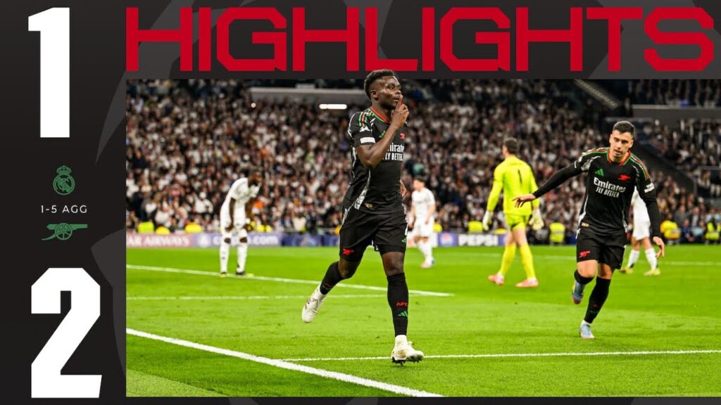UCL SEMI-FINALISTS! | Real Madrid vs Arsenal (1-2, 1-5 on agg) | UCL Highlights | Saka, Martinelli