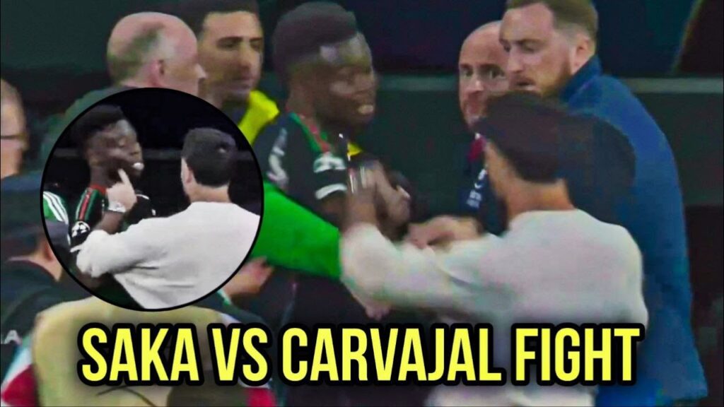 TUNNEL TENSION: Saka CONFRONTED by Furious Madrid Player TUNNEL TENSION: Saka CONFRONTED by Furious Madrid Player