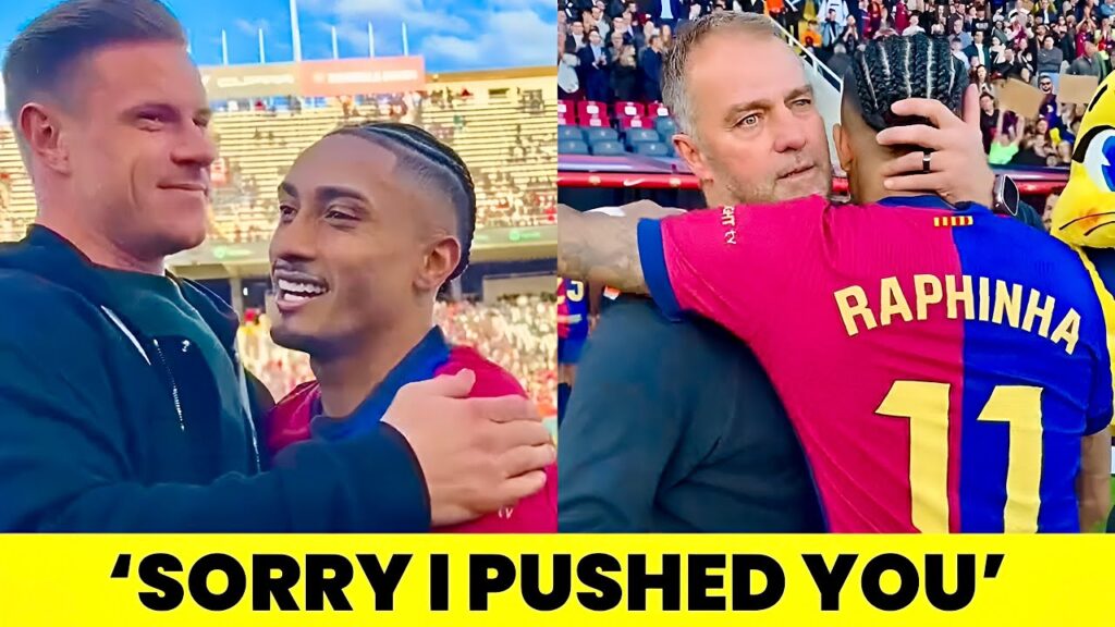Raphinha Hugs Hansi Flick and Ter Stegen After Comeback Against RC Celta