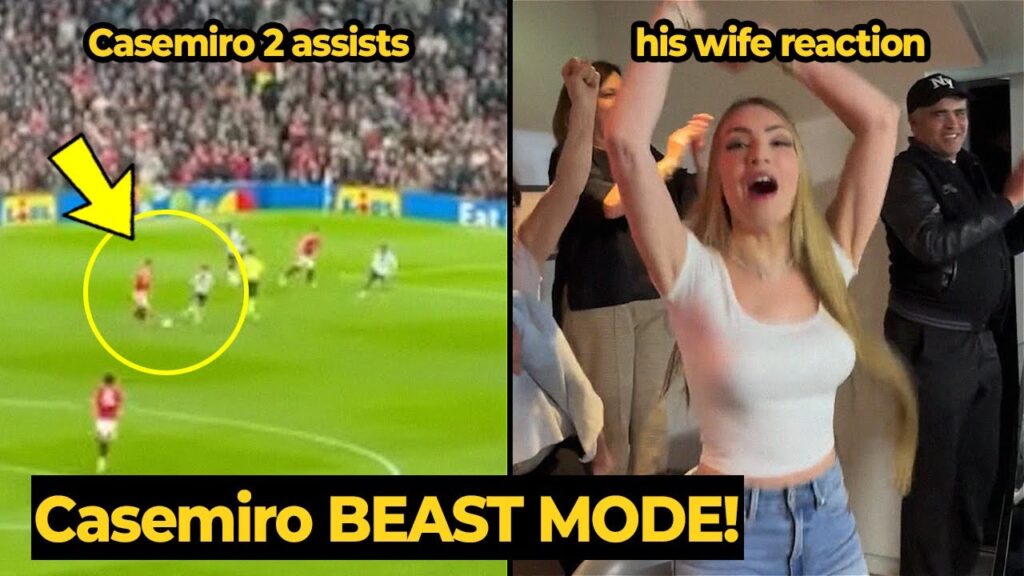 Casemiro crazy performance vs Lyon, see his wife reaction after Casemiro assists to Maguire goal