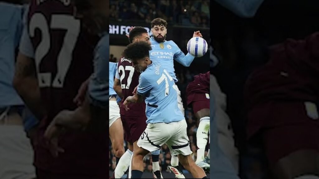 Aston Villa's Amadou Onana and Morgan Rogers in action with Manchester City's #AVFC #ManCity