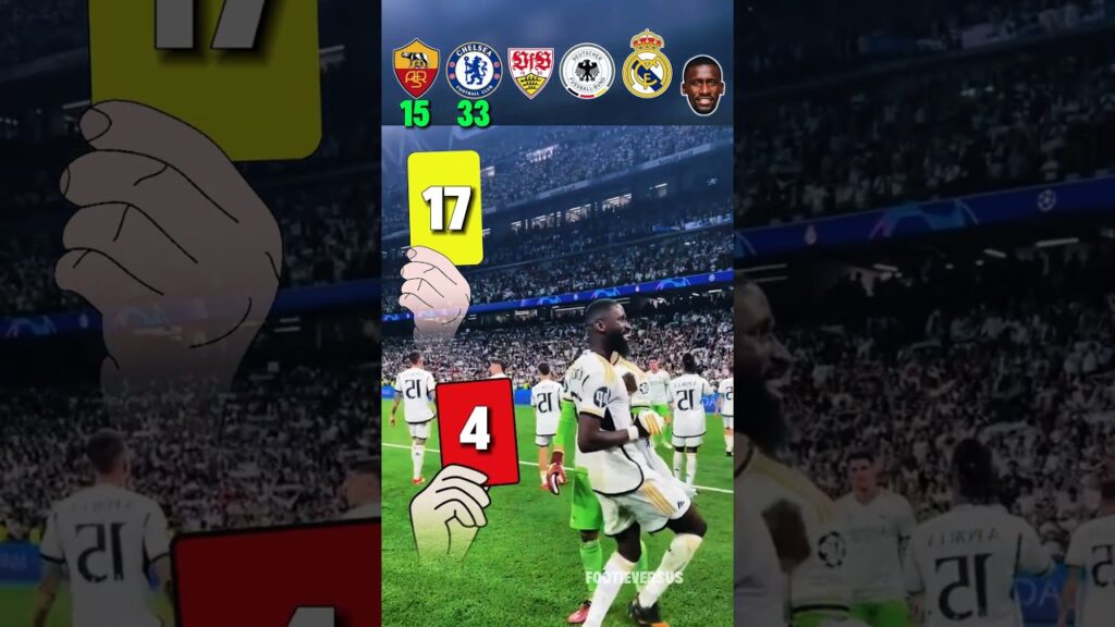 Rudiger Yellow Card & Red Card Stats #roma #chelsea #stuttgart #germany #realmadrid #rudiger #shorts