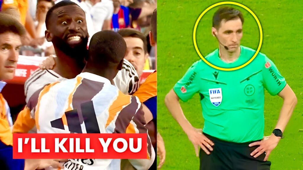 Antonio Rudiger Red Card vs Barcelona | Rudiger Fight With Referee Ricardo De Burgos
