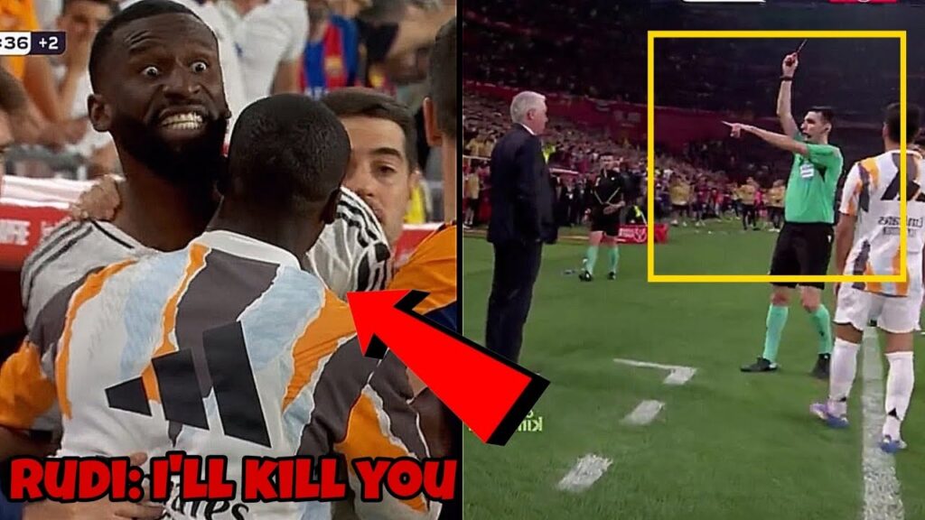 Antonio Rudiger Red Card vs Barcelona | Rudiger Fight With Referee Ricardo DeBurgos