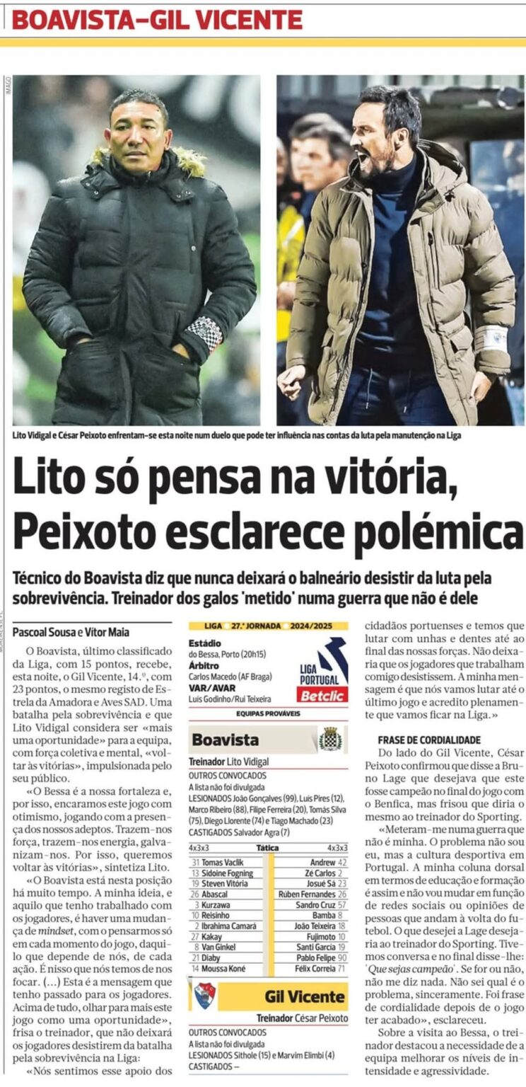 Boavista na imprensa desportiva - 01/04/2025