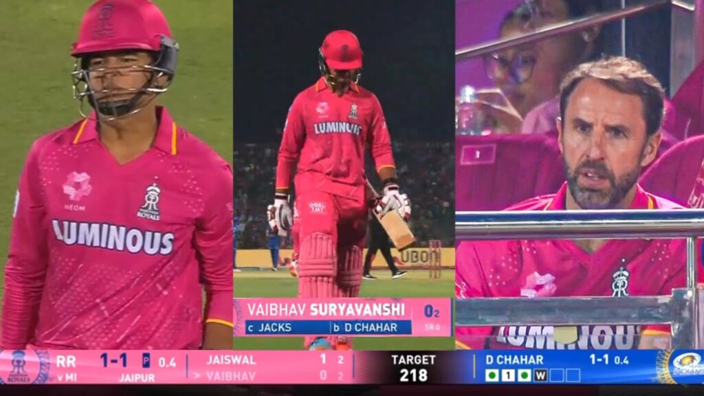 Gareth Southgate's sad reaction when Vaibhav Suryavanshi crying after getting out for duck (0) vs MI